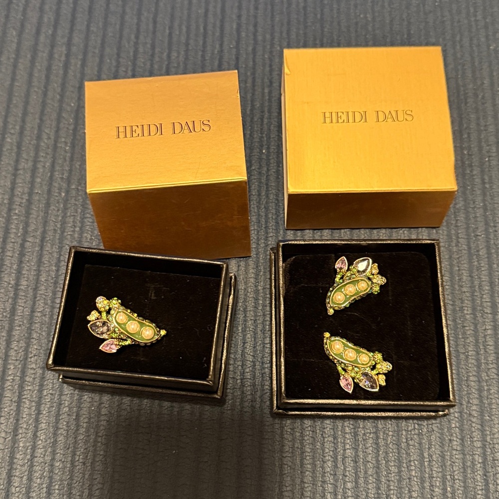Heidi Daus Gold and Green Earrings and ring size 6 earrings omega